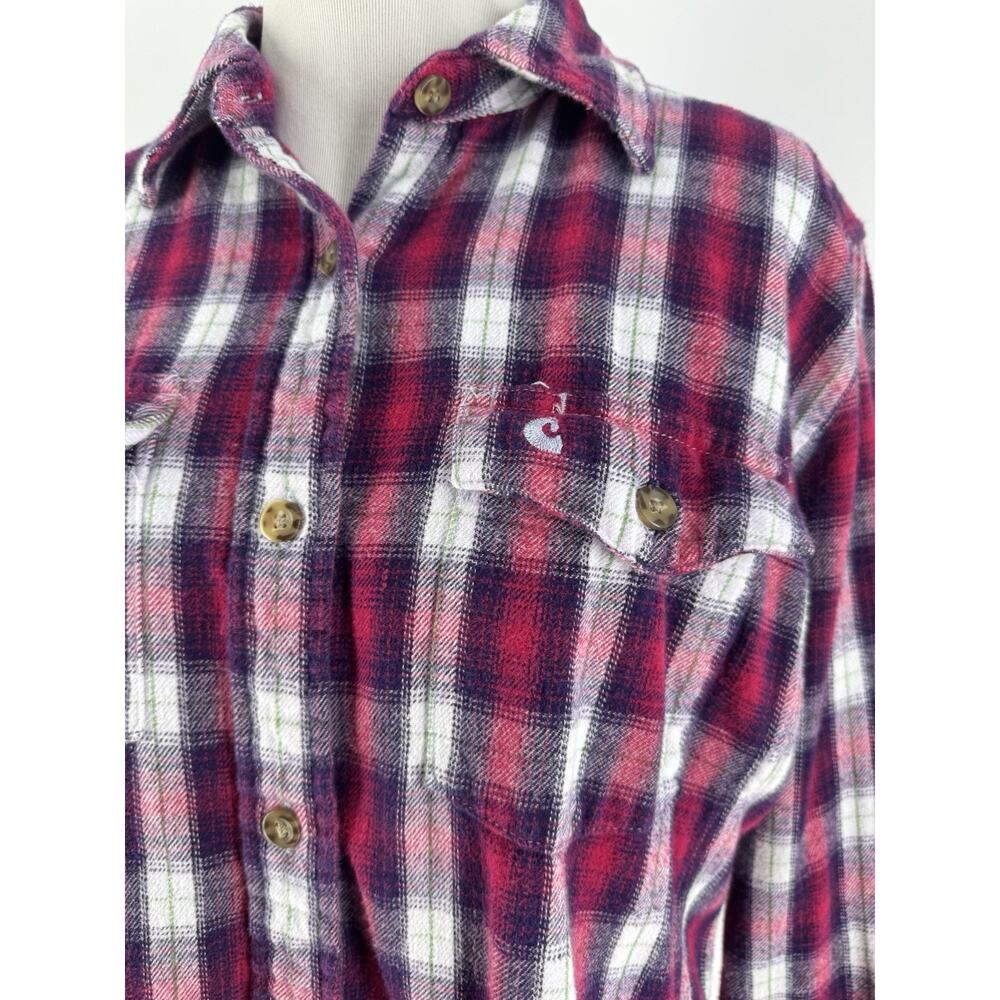 Carhartt Women's Pink Plaid Long Sleeve Button-Up Flannel Shirt Size Medium - Picture 2 of 6